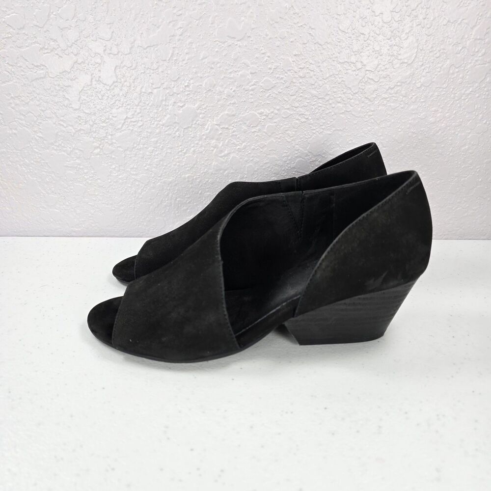 Eileen Fisher Fig D'Orsay Wedges Womens 7.5 Black Nubuck Leather Peep Toe Shoes - Picture 3 of 8